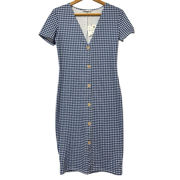 NWT Zara Gingham Blue Bodycon Dress Women’s M - Picture 4 of 10